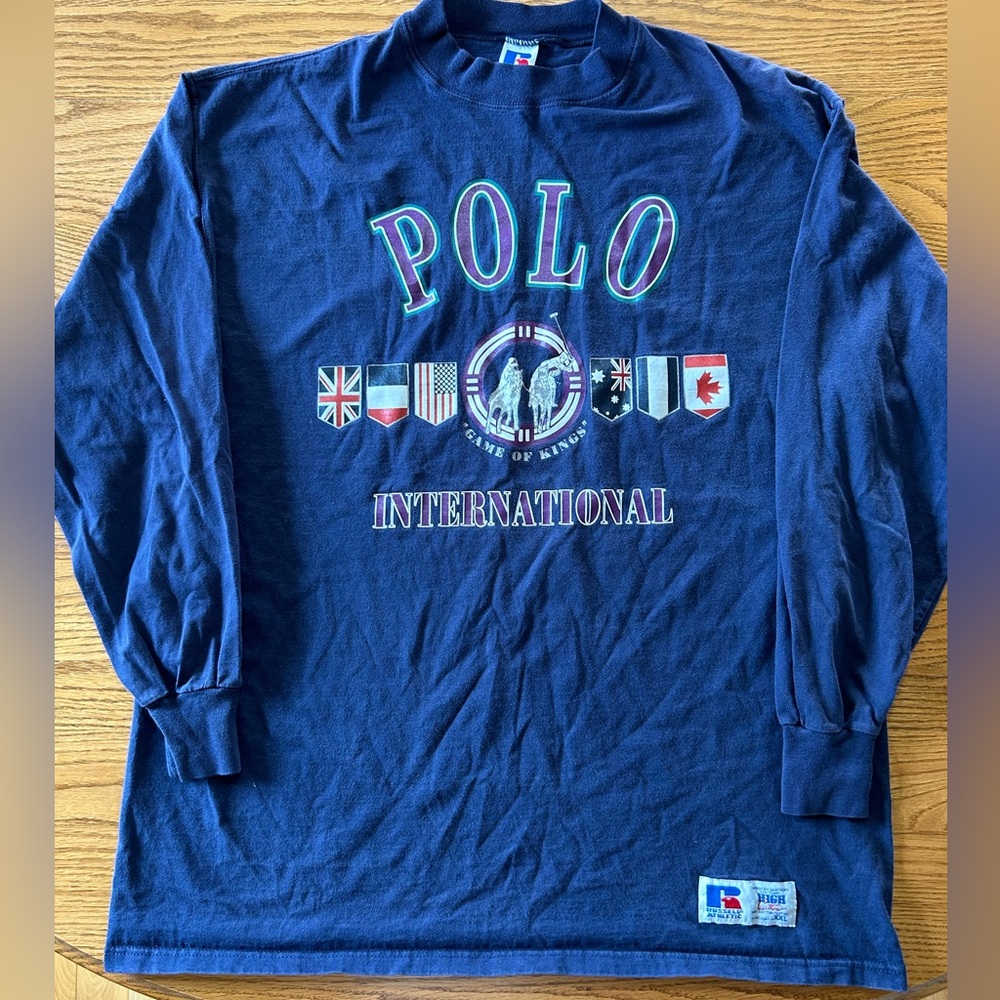 Vintage Russell Athletic Blue Long Sleeve Shirt Polo International
